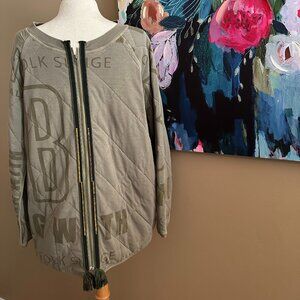 Ischiko by Oska Olive Quilted Zip Sweatshirt Jacket Sz 2